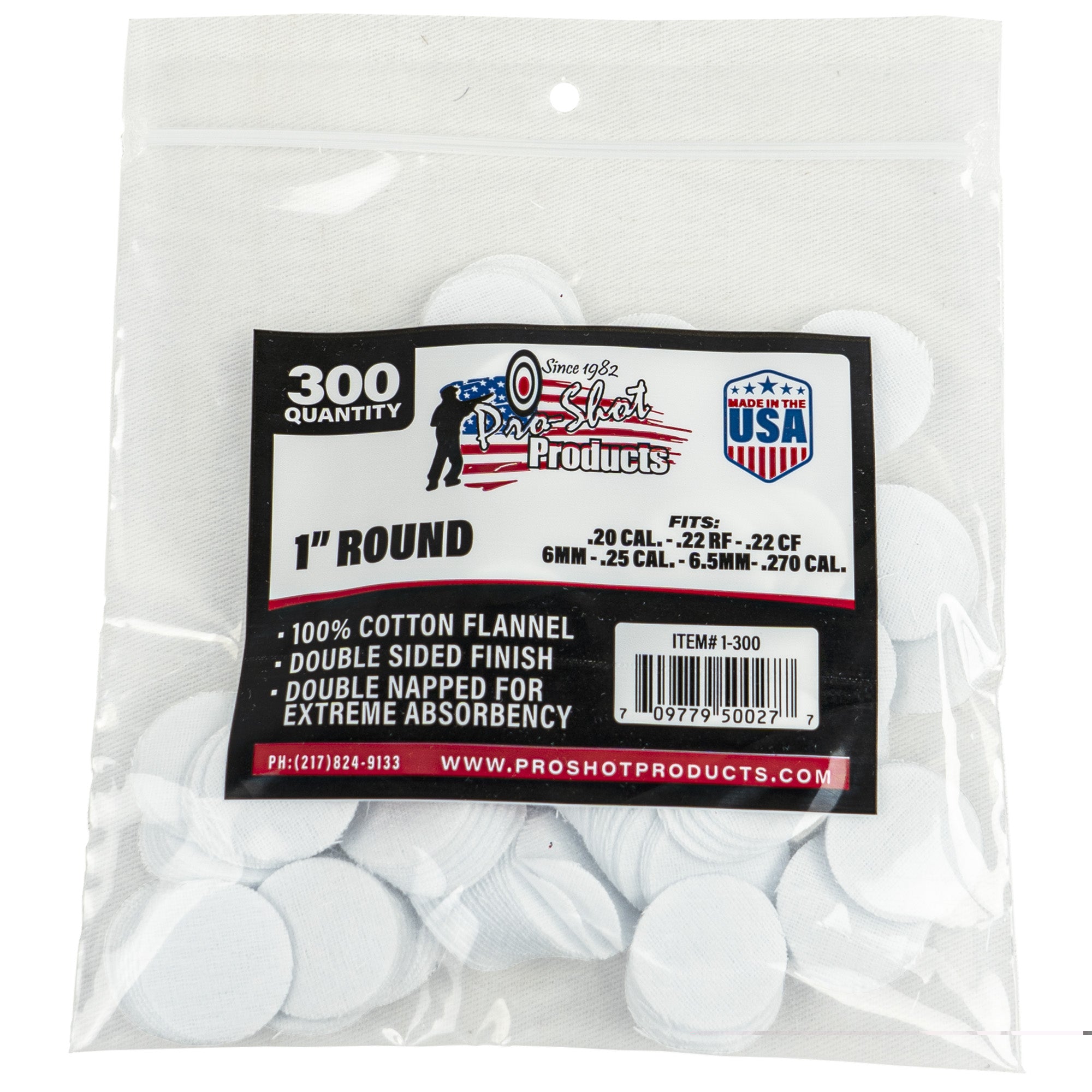 Pro-shot Patch .22-.270cal 1" 300ct