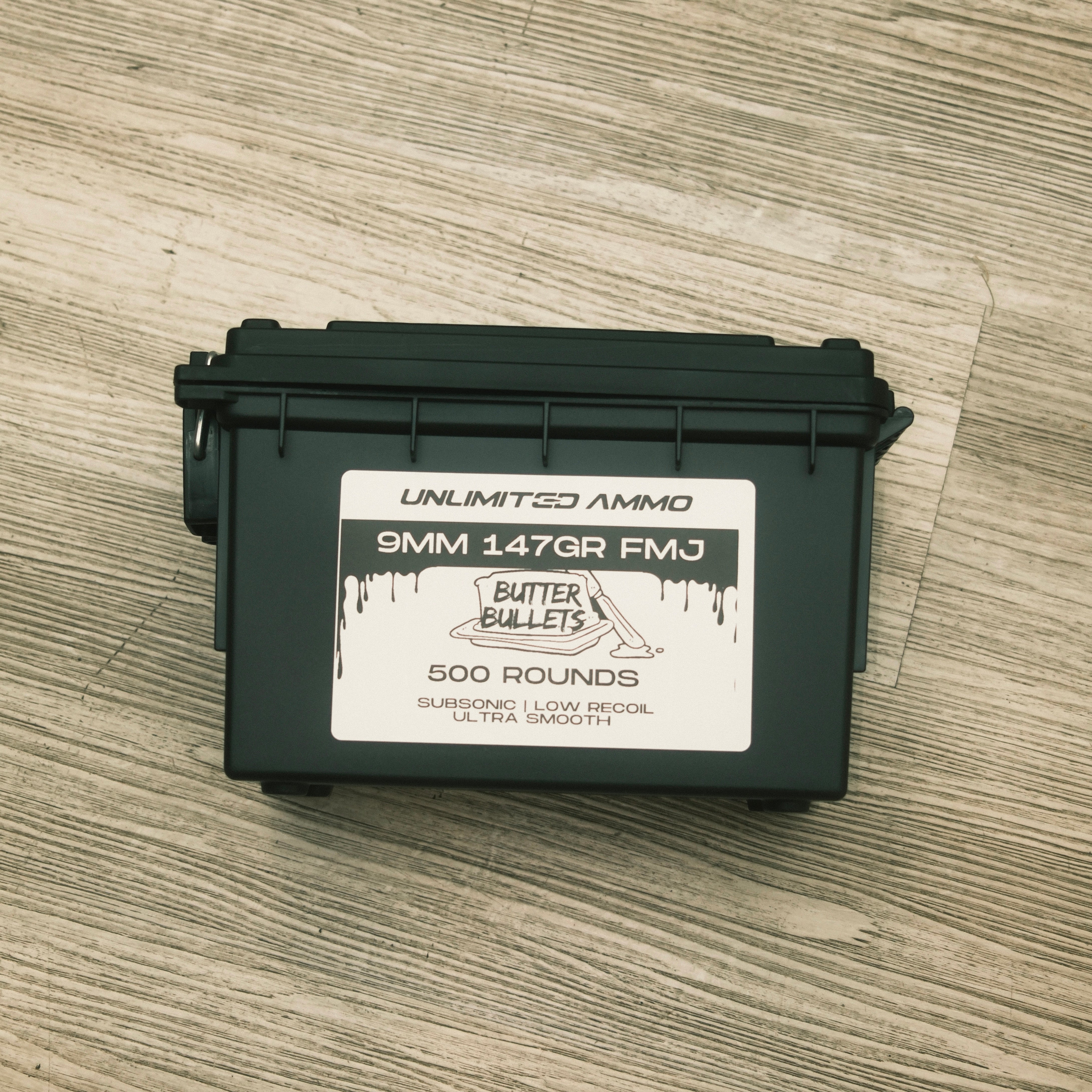 9mm "BUTTER BULLETS" 147gr FMJ 500/rd Ammo Can
