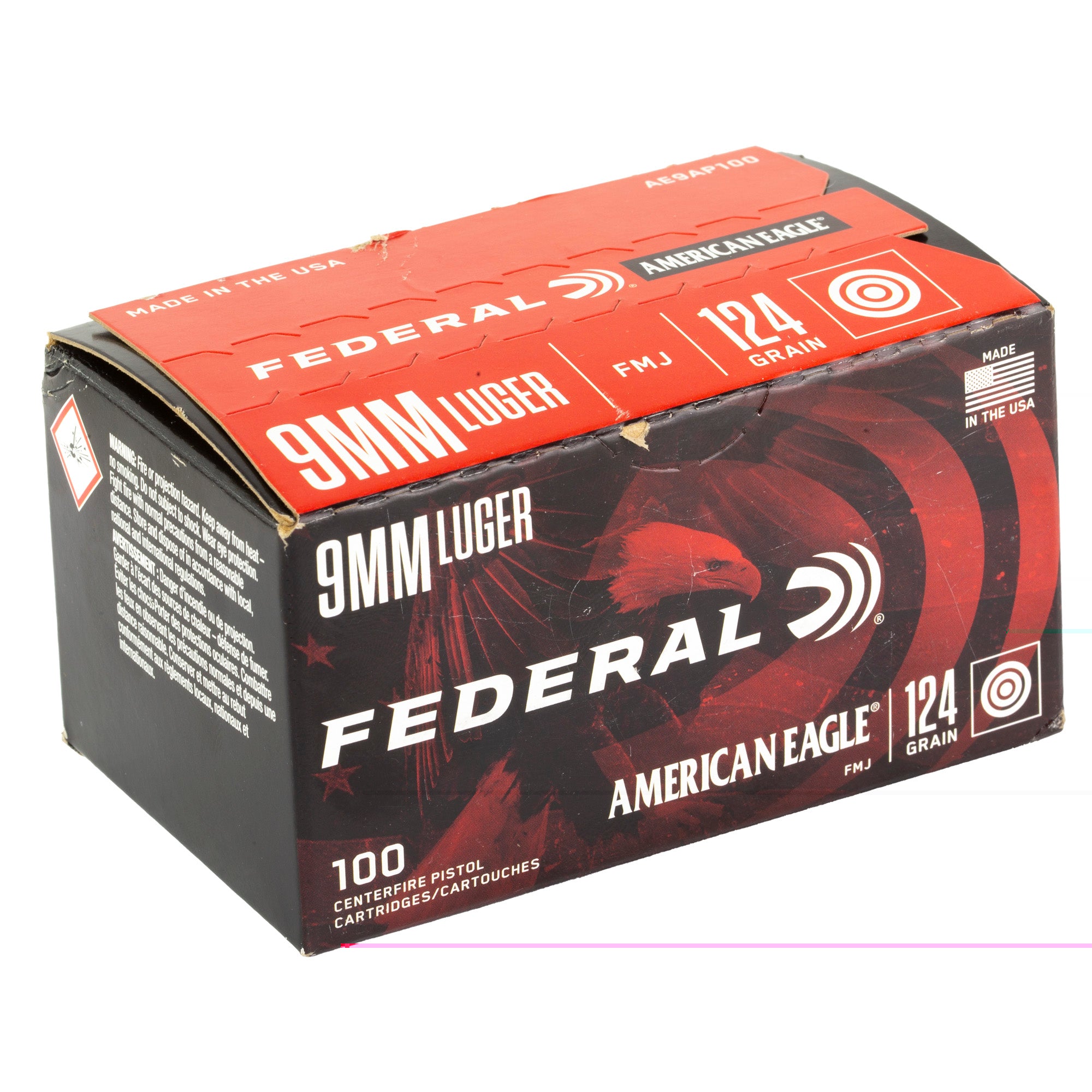 Fed Am Eagle 9mm 124gr Fmj 100rd