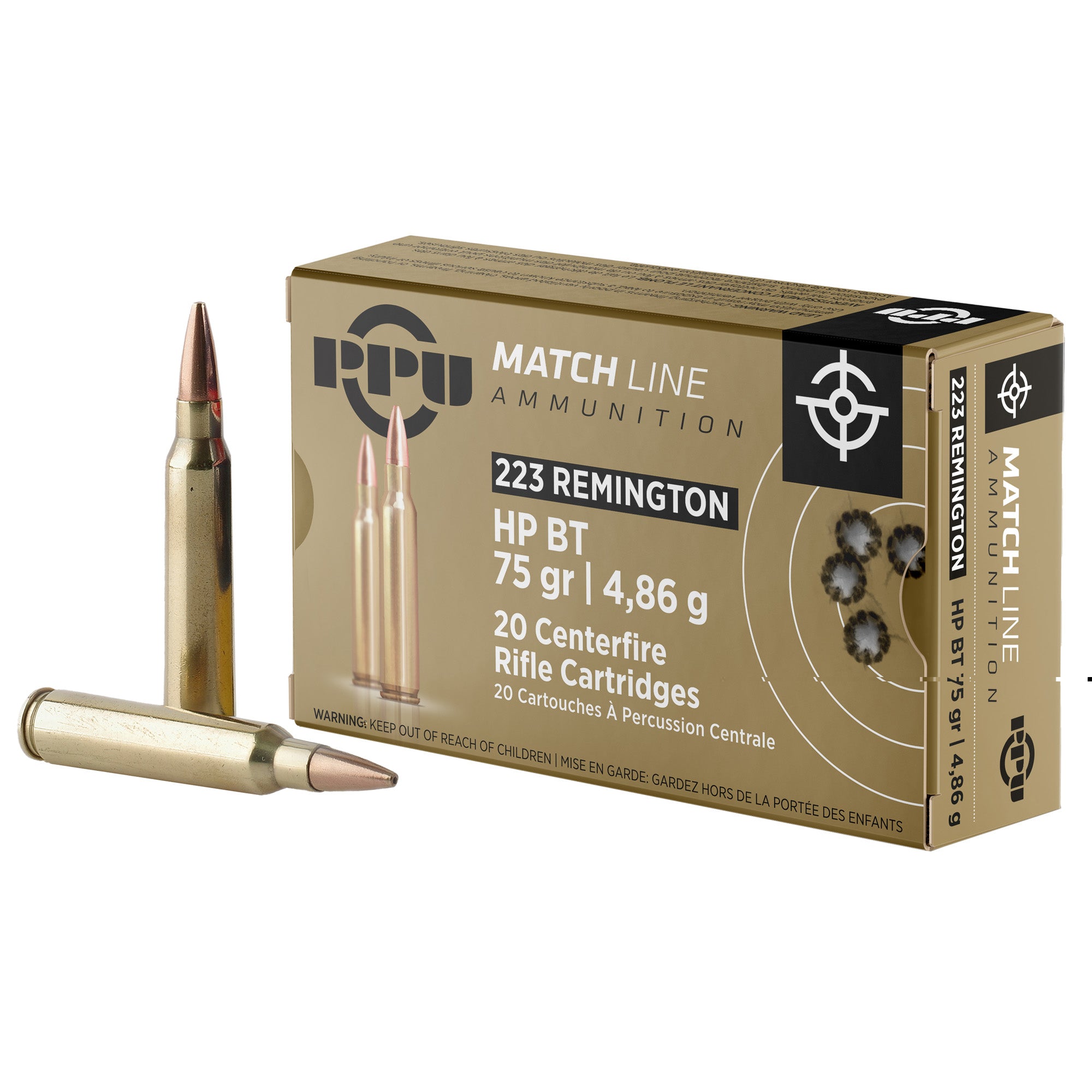 Ppu .223 Rem Match 75gr Hpbt 20/1000